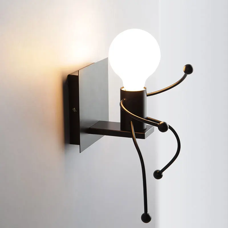 5W Black0 Простой Модный креативный мультяшный маленький человек настенный светильник Железный Ретро светодиодный настенный светильник для детской спальни настенный светильник для коридора светильник ing - Цвет абажура: 5W Black0