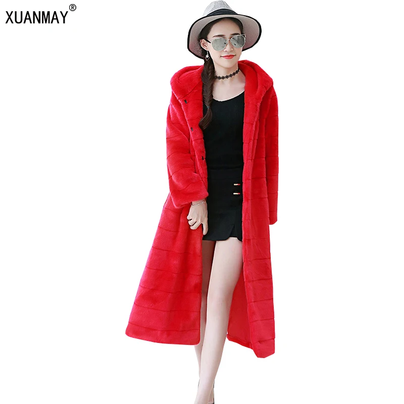 Новые зимние женские имитация Мех животных пальто Имитация кролика рекс большие