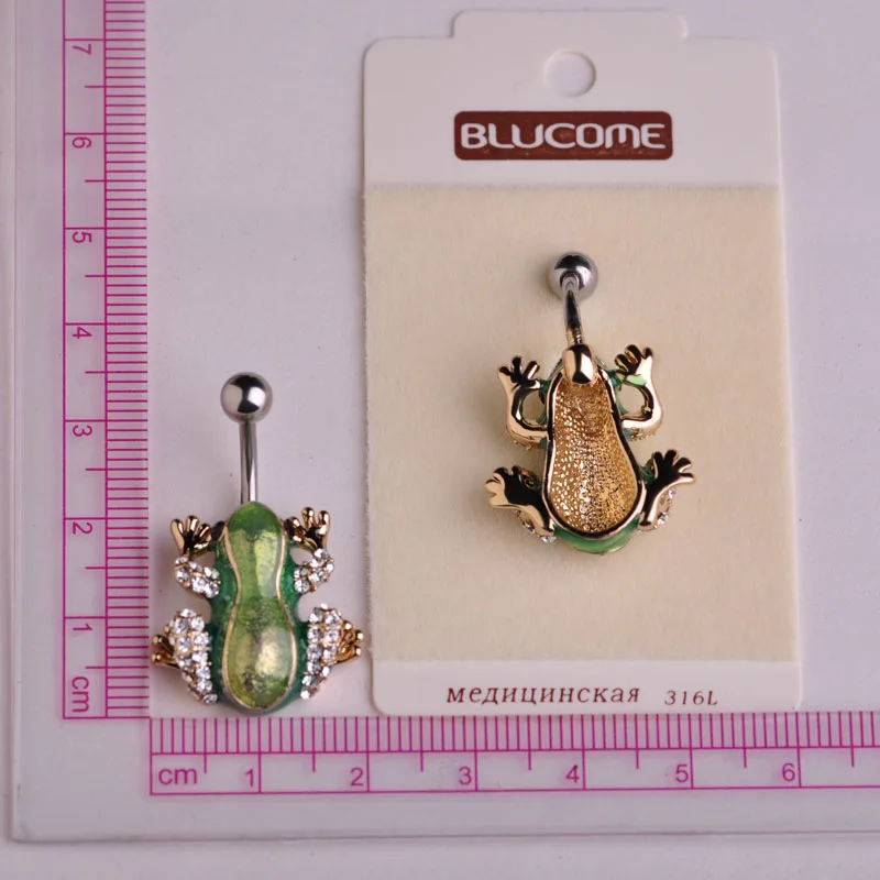 Модное с зеленым кристаллом кольцо лягушка пупка аксессуар для пирсинга кольца