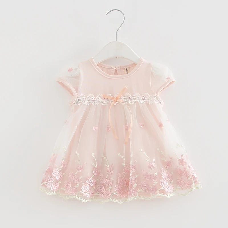 Wholesale 5pcs/lot Flowers Embroidery Baby Girls Clothing for Babies Baptism Princess Dress Infant Chirstening Mesh White Dress