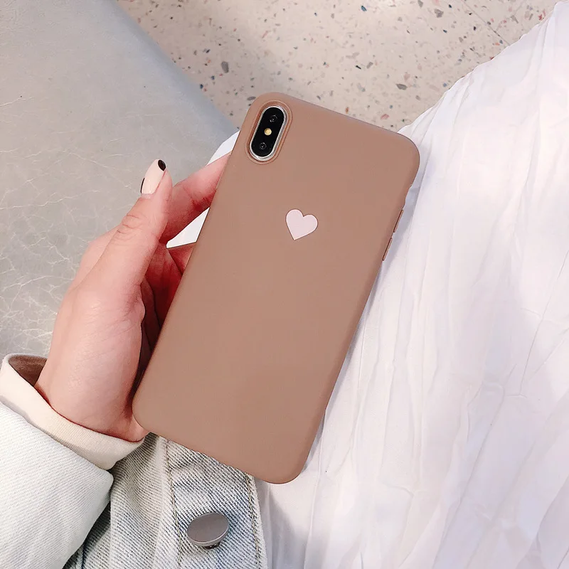 Одноцветные Силиконовые чехлы с сердечком для влюбленных пар iphone XR X XS Max 6 6S 7 8 Plus