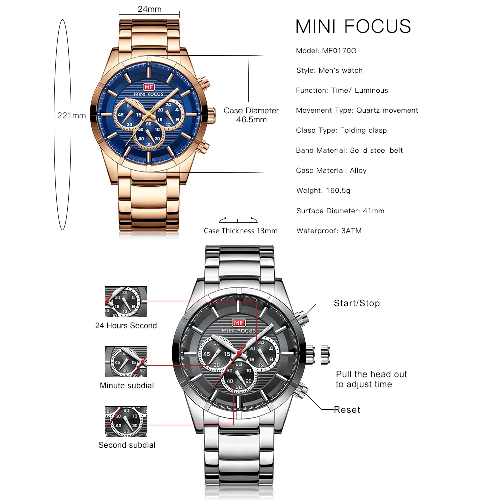 Роскошные Королевские мужские часы MINIFOCUS водонепроницаемые кварцевые с морским