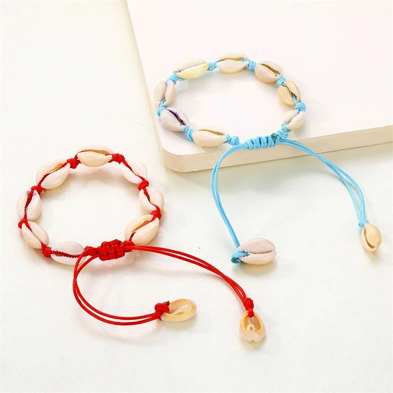 Женский винтажный браслет KISSWIFE плетеный в богемном стиле с бусинами виде ракушек