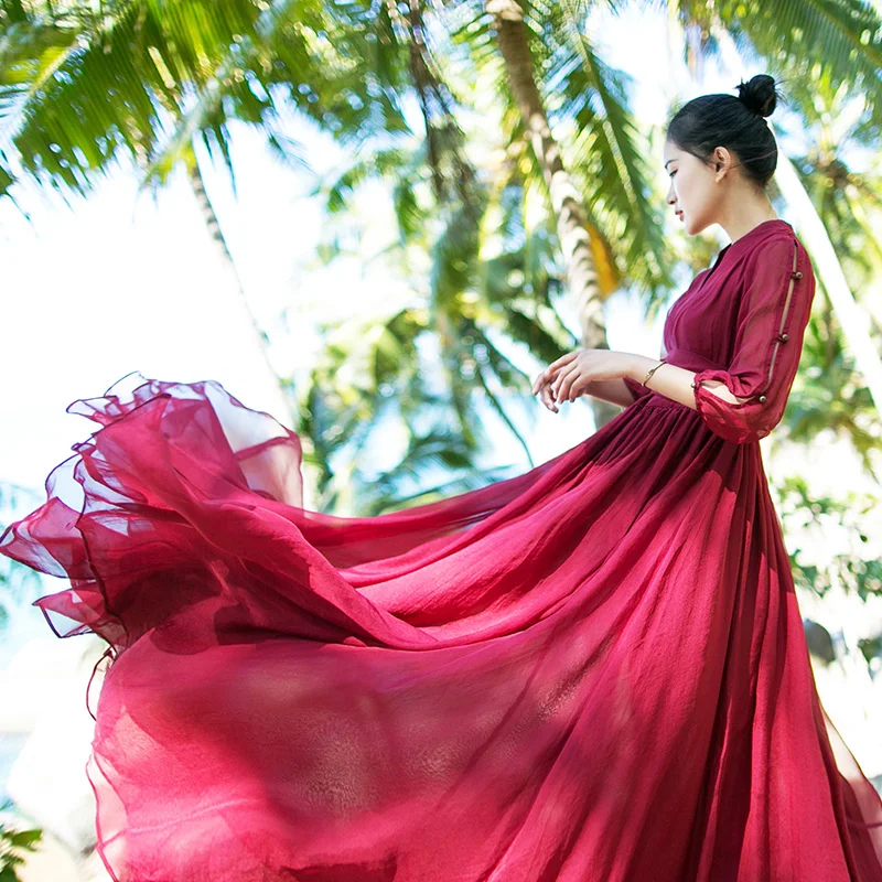 MM003 2020 летнее винтажное шифоновое платье с v образным вырезом и рукавом три