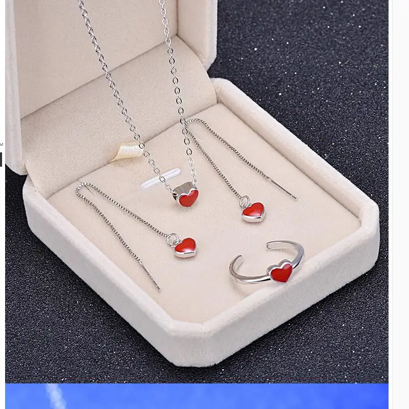 Чжао красная капельная глазурь серьги сердце любовь кулон ожерелье линия уха
