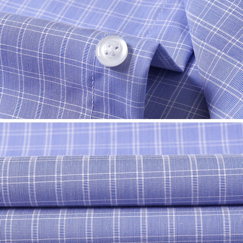 Мужская Повседневная рубашка в клетку голубая деловая из чесаного хлопка с