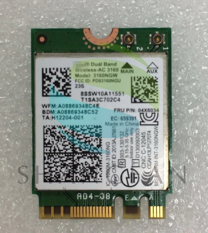 Двухдиапазонный 3160NGW AC AC3160NGW 3160AC NGFF 433 Мбит/с + BT4.0 Wi Fi Card FRU:04X6034 04X6076 для IBM Y40 Y50 E10 30 E455