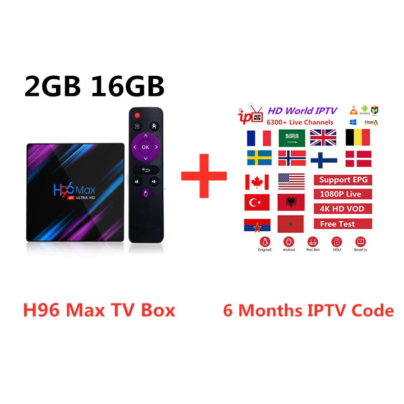 2G16G(6 month IPTV) Умная iptv-приставка+ H96 Max Rockchip RK3318 4 K HD USB3.0 H.265 Google Play IP онлайн ТВ приставка 2,4G& 5G Wifi BT4.0 медиаплеер - Цвет: 2G16G(6 month IPTV)