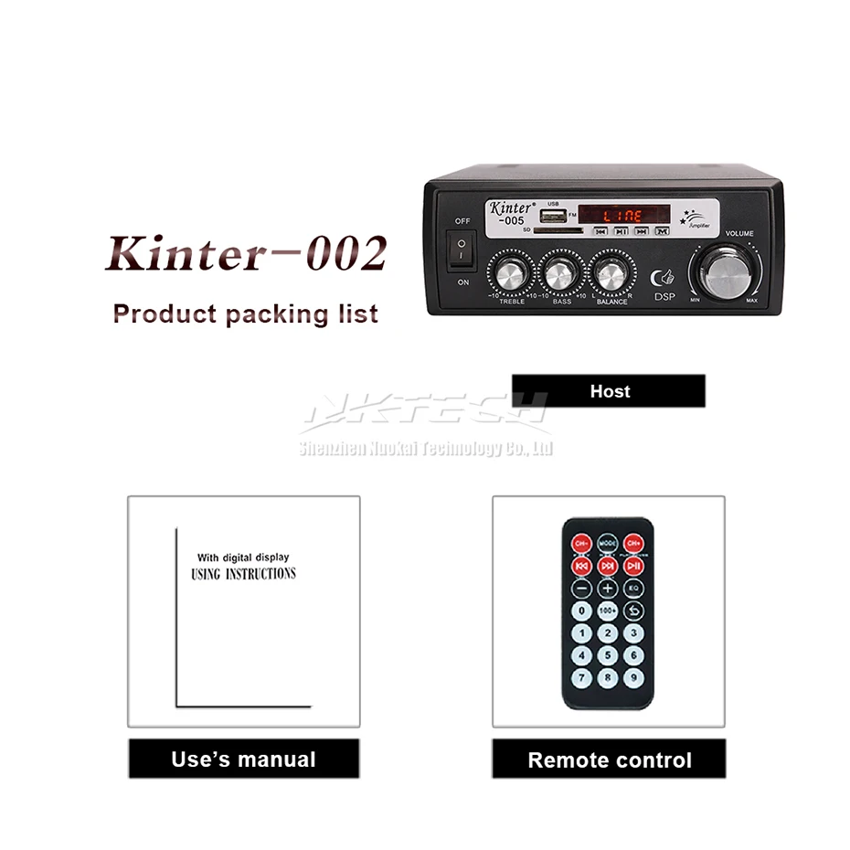 Without Adapter Автомобильный усилитель мощности Kinter-002 цифровой аудиоплеер 2x25 Вт Hi-Fi стерео бас USB SD MP3 FM 12 В 220-240 в двойной караоке микрофон для эхо - Color: Without Adapter