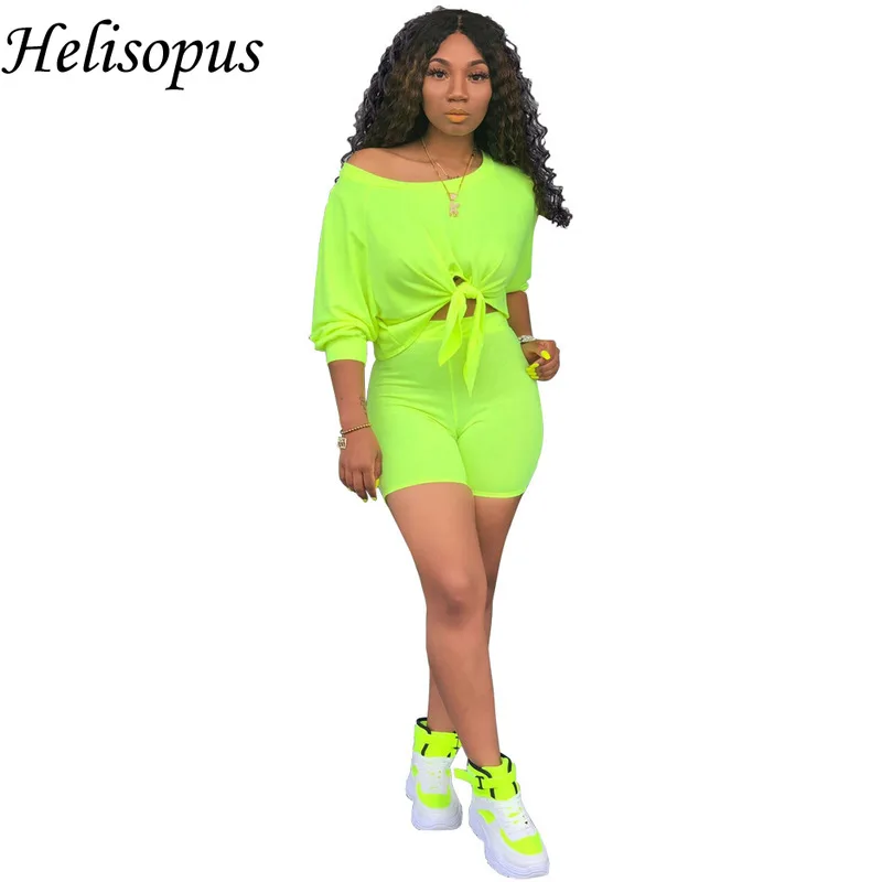 Новинка 2019 года женский летний костюм с рукавом три четверти завязками на подоле