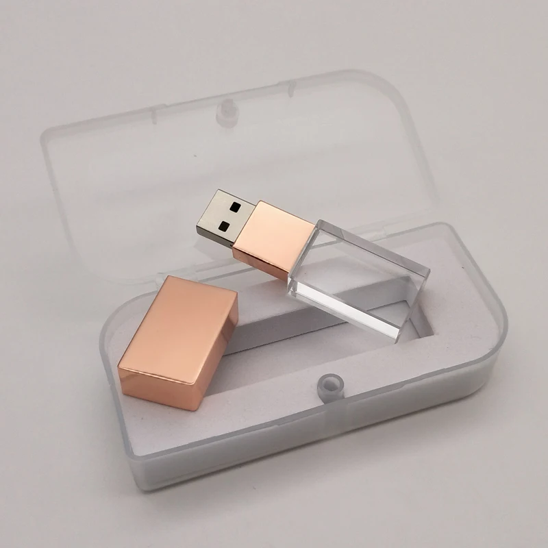 10 шт./лот, плата за логотип) пользовательский 3D логотип внутри кристалл USB 2,0 флэш-накопитель с коробкой - Цвет: Rose Gold
