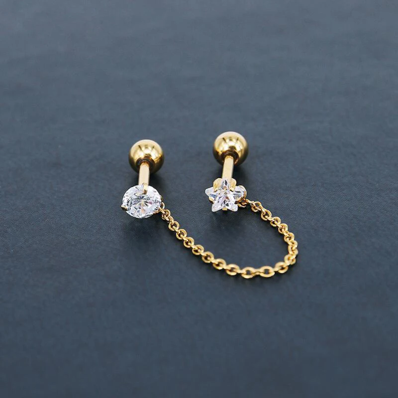 Трендовые Серьги Козелок золотого цвета с круглой цепочкой из кубического