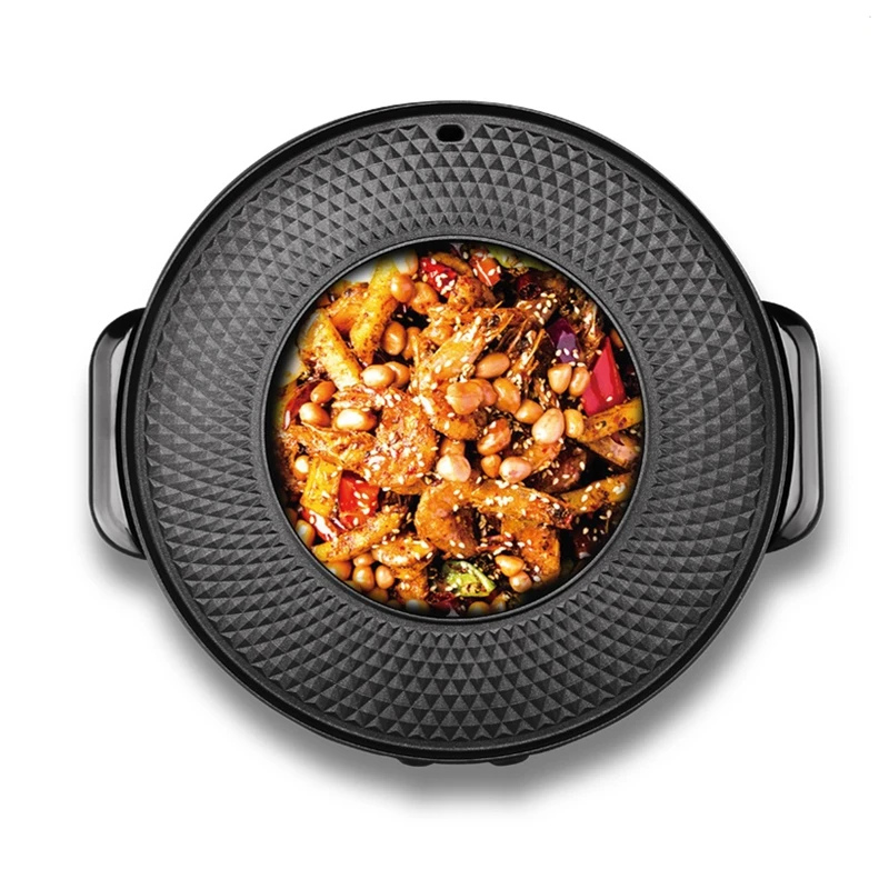 DMWD 220V Многофункциональный электрические противни для тушеного мяса для жарки и Барбекю Сковорода 2 в 1 непригорающий бездымный Противень с антипригарным покрытием для барбекю машина для 1-4 года людей