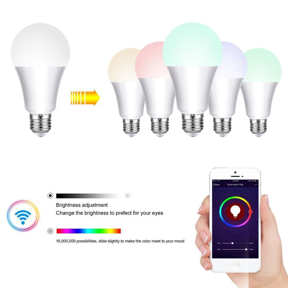 12 Вт E27 умный дом беспроводной WiFi светодиодный RGB+ CW ЛАМПА поддержка Alexa Google Светодиодная лампа для дома умная WiFi лампа с регулируемой яркостью для спальни Домашний Светильник