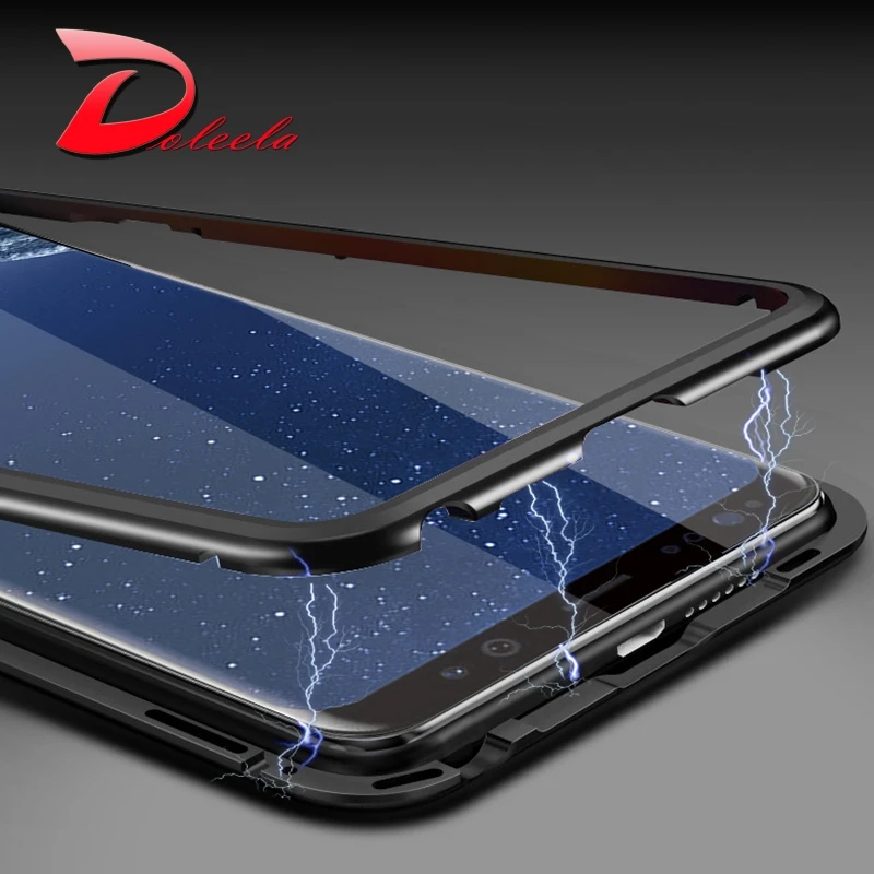 Магнитная чехол для телефона Samsung Galaxy A7 A9 2018 закаленное стеклянный магнит задняя