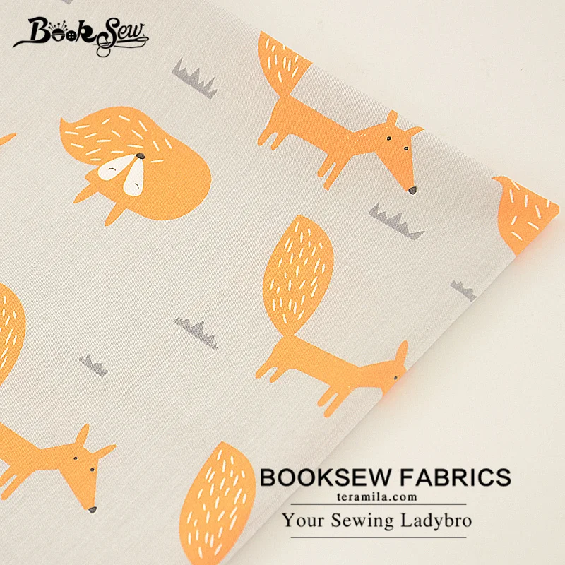 Booksew хлопок саржевая ткань серый домашний текстиль принт лисы дизайн швейная ткань для детей DIY лоскутное ремесло Tecido