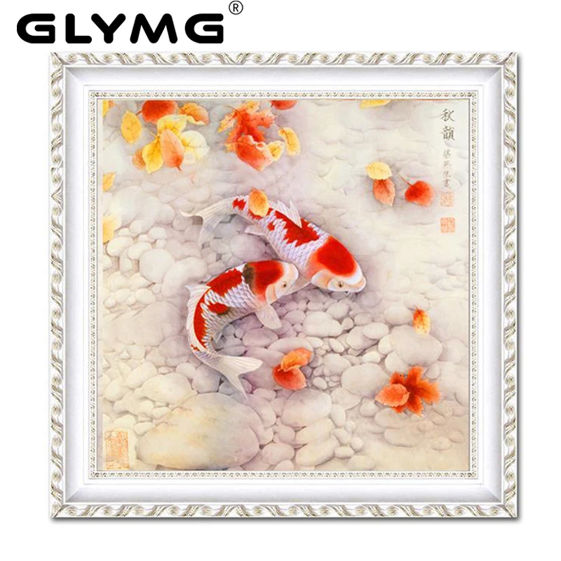 GLymg Diy Алмазная картина вышивка крестиком рисунок рыбы яркая карп кристалл