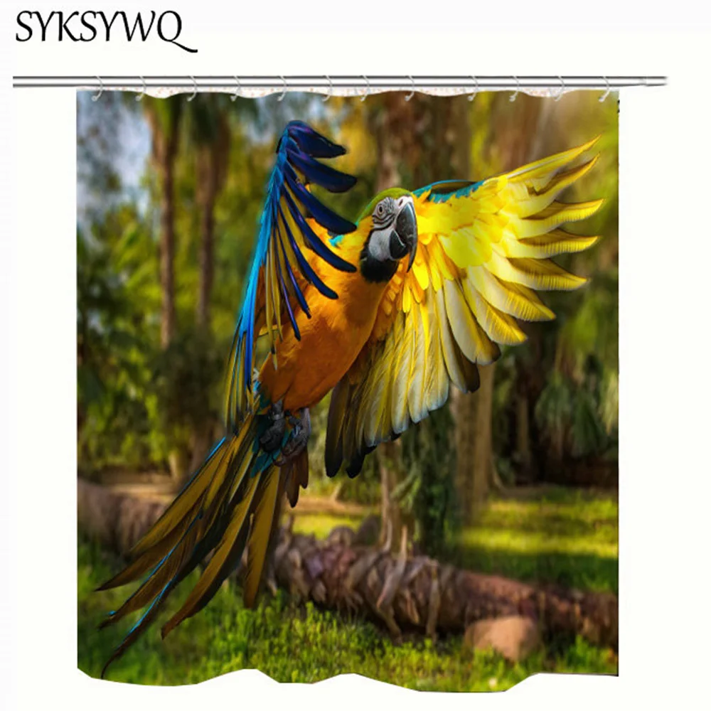 Тропическая занавеска для душа в стиле джунглей 3d с попугаями ванной комнаты