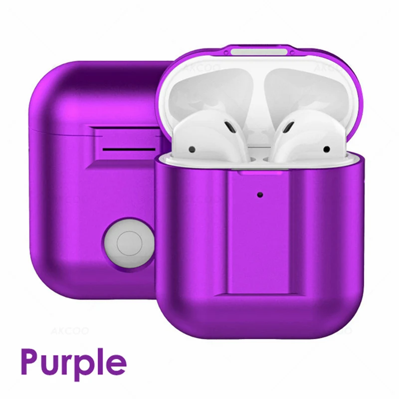 Магнитные Металлические Чехлы Akcoo для AirPods, ультра легкий противоударный чехол для AirPods 1 2, оболочка с силиконовым шнурком - Цвет: Purple