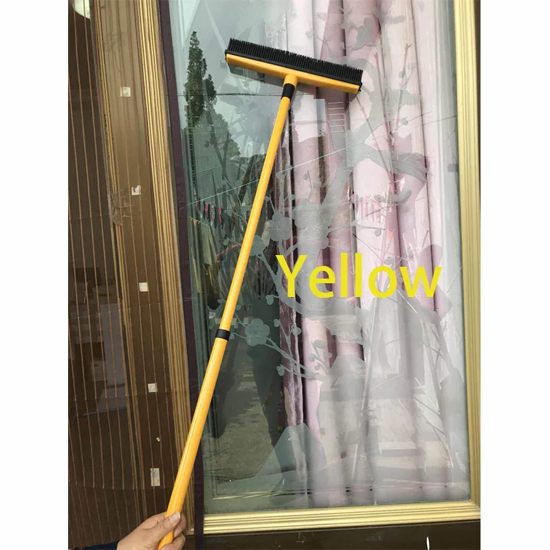 YELLOE Длинный толчок резиновая щетина метлы уборочная машина Ракель не царапается щетина метла для домашних животных кошка собака шерсть ковер деревянные окна чистая - Цвет: YELLOE