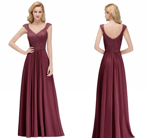 Vestido de Festa Сексуальное Розовое Кружевное Длинное Вечернее Платье Замечательное А-силуэт Бальное Платье С Короткими Рукаввми De Soiree - Цвет: burgundy