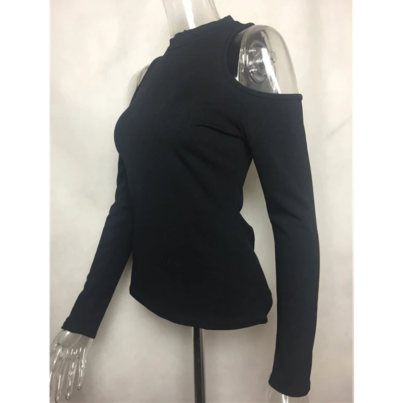 Women Solid Black Off Shoulder Round Neck Full Sleeve Basic Femme Bodycon T Shirts 2019 New Arrived Ladies Fashion Top Mujer | Женская
