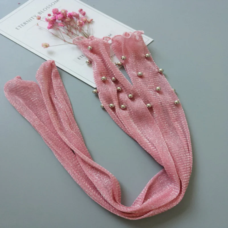 Модные женские блестящие сетчатые носки с серебряными бусинами мягкие