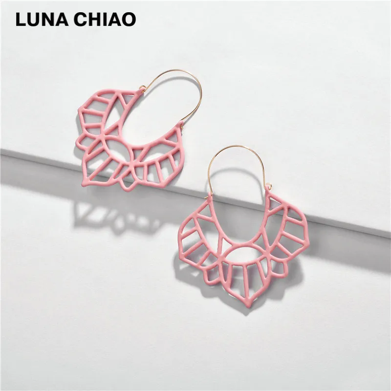 Pink LUNA CHIAO модные ювелирные изделия матированные цветные большие Лотос большие сережки серьги-висюльки для женщин - Окраска металла: Pink