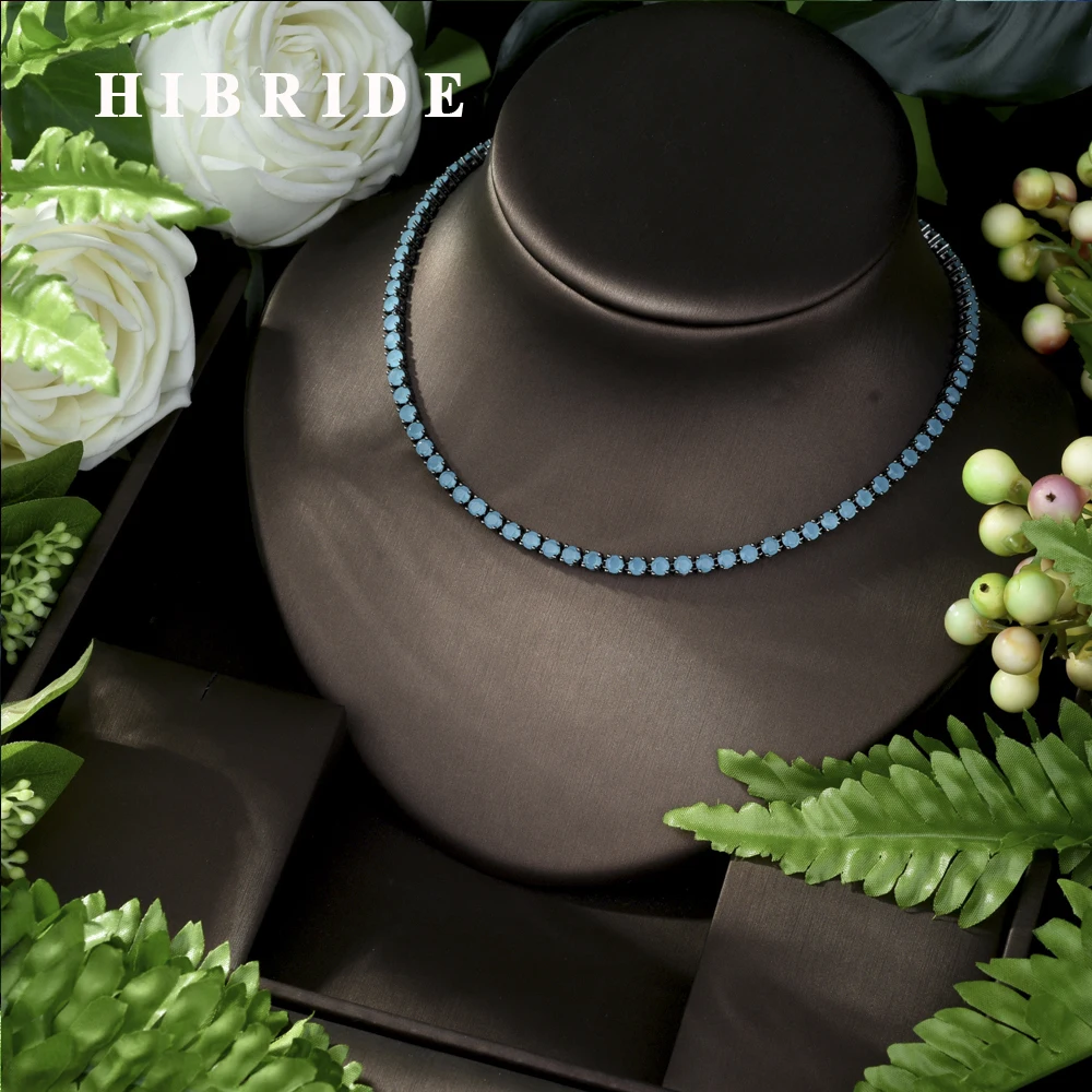 

HIBRIDE Exclusive New Design AAA Cubic Zirconia Wedding Bridal Dubai Necklace for Woman Blue Color Luxury Women Party N-957