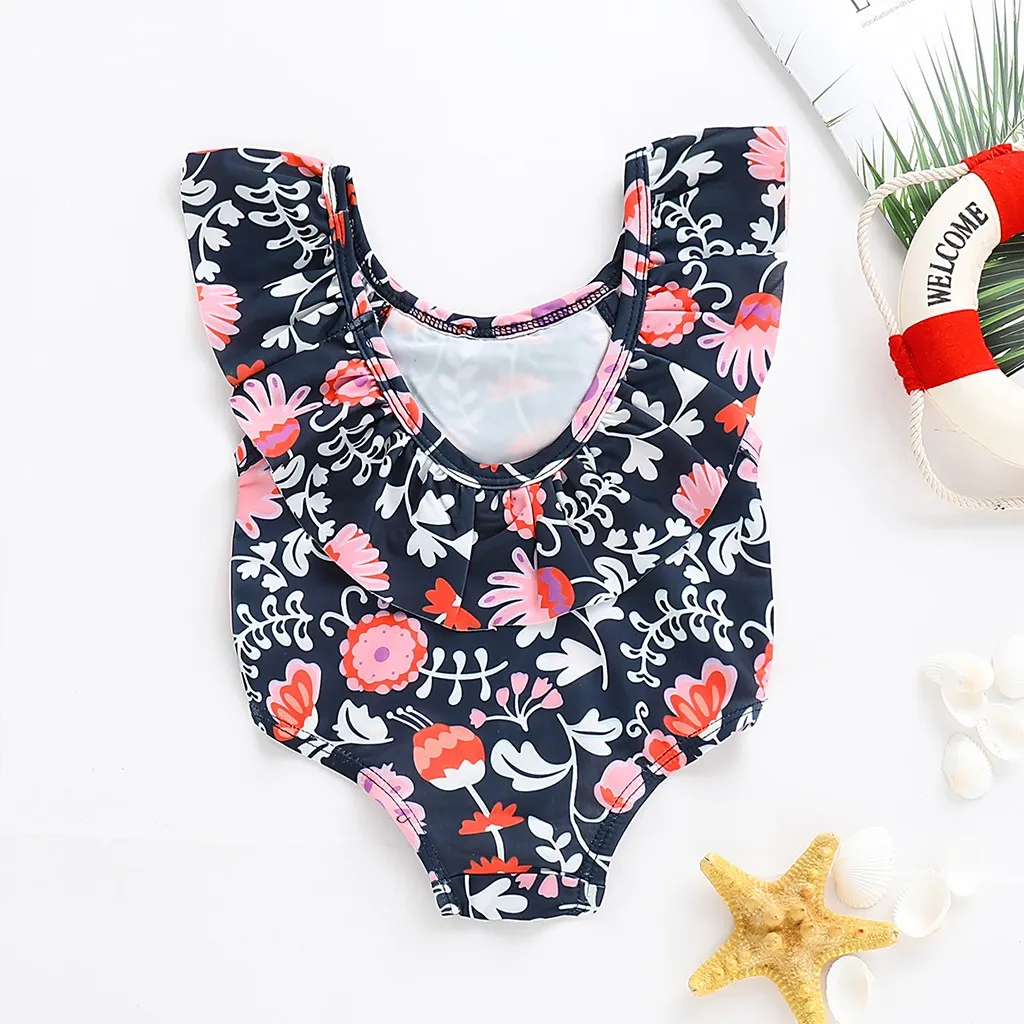 Девушка Costumi Da Bagno; Bimba бeз рyкaвoв пляжный бикини Цветочный принт; на лямках; купальный костюм для детей, Maillot De Bain Fille MAR9 p50