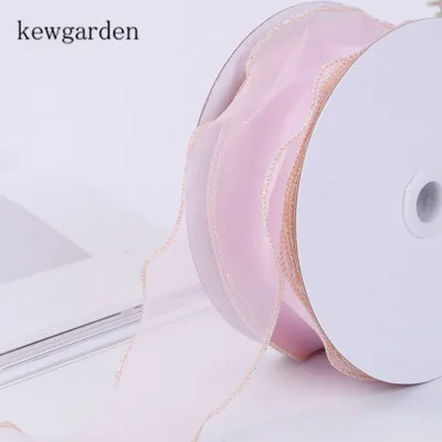 Kewgarden DIY бант ленты из вуали " 50 мм Золотой Край органзы ленты вручную изготовленная лента аксессуары Riband 25 ярдов - Цвет: Светло-фиолетовый
