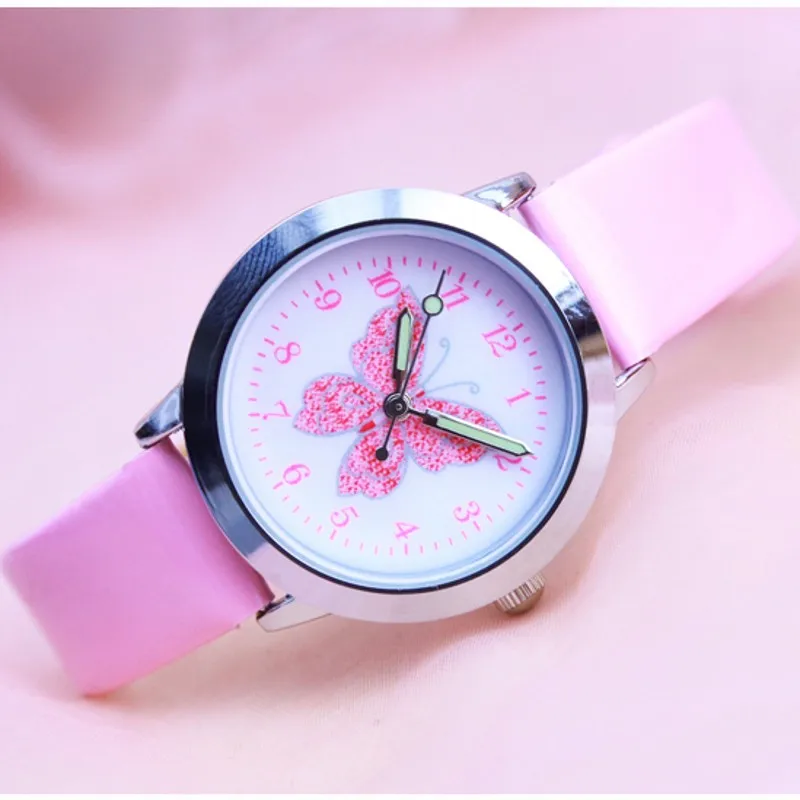 pink Модные 3D Красочные часы с бабочкой для детей, подарок для девочек, повседневные кварцевые наручные часы, Relogio Relojes kol saati - Цвет: pink