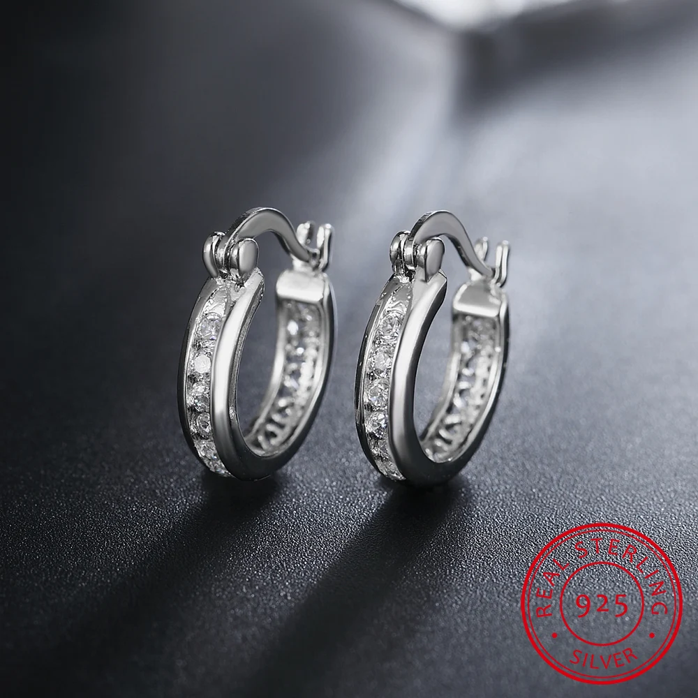 

Trendy 925 stamp silver color Hoop Earrings For Women Cubic Zirconia Stone New Fashion Jewelry Gift For Girl