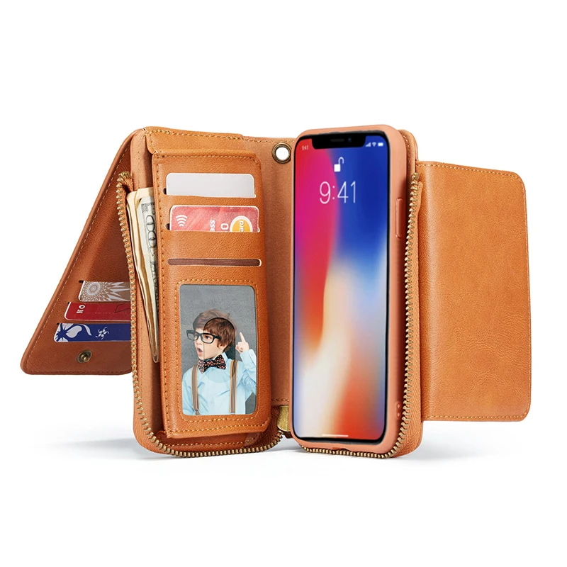 11 слотов для карт на молнии чехол кошелек iPhone X XS Max 8 7 Plus Магнитный кожаный XR 6 6S
