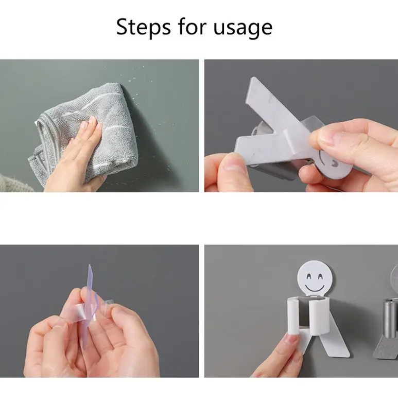 Smile face Strong seamless adhesive mop broomstick bracket wall hanging rack Bathroom bathroom hook hanger broom fixator | Дом и сад
