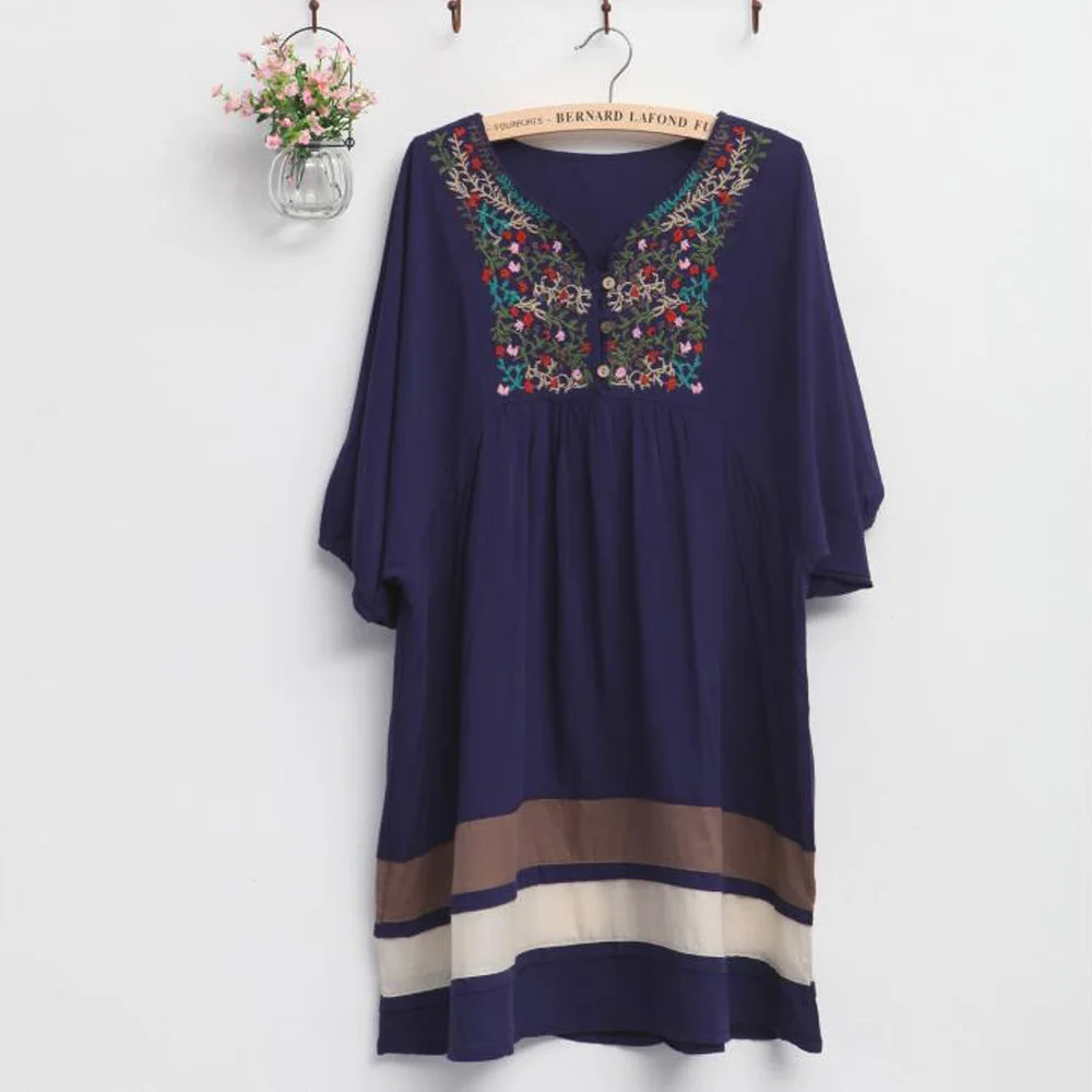 Винтаж 70s в этническом стиле с цветочной вышивкой Хиппи богемное Летнее Длинное