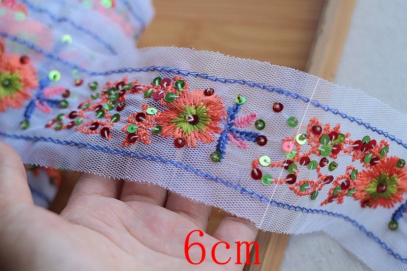 

2yard blue High Quality Hand Made Beaded Sequined Wedding Lace Trim Embroidered Retro Lace Bridal 2.36'' Wide