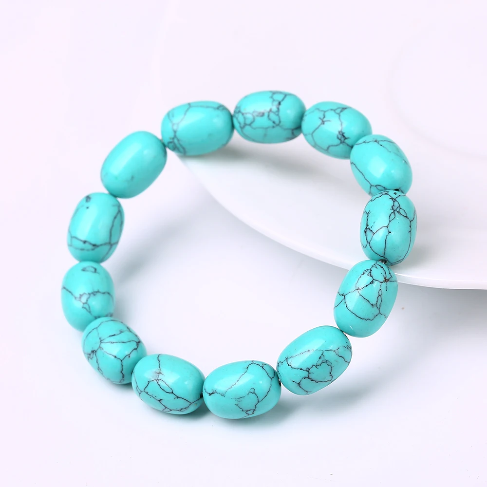 Synthetic Turquoise 10*14 браслет из натурального драгоценного камня для Для женщин бусины с энергией исцеления и гармонии натуральный камень Йога браслеты для пар Lucky любит ювелирные изделия - Цвет камня: Synthetic Turquoise