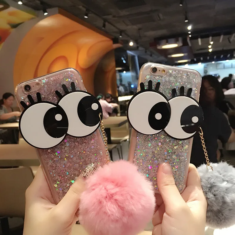 Ainike Luxury Big Eye Soft Warm Furry Ball Tassel Cover Metal Ring Bling Powder Phone Case For Vivo X9 X20Plus X21i V9 Y83 X23 |