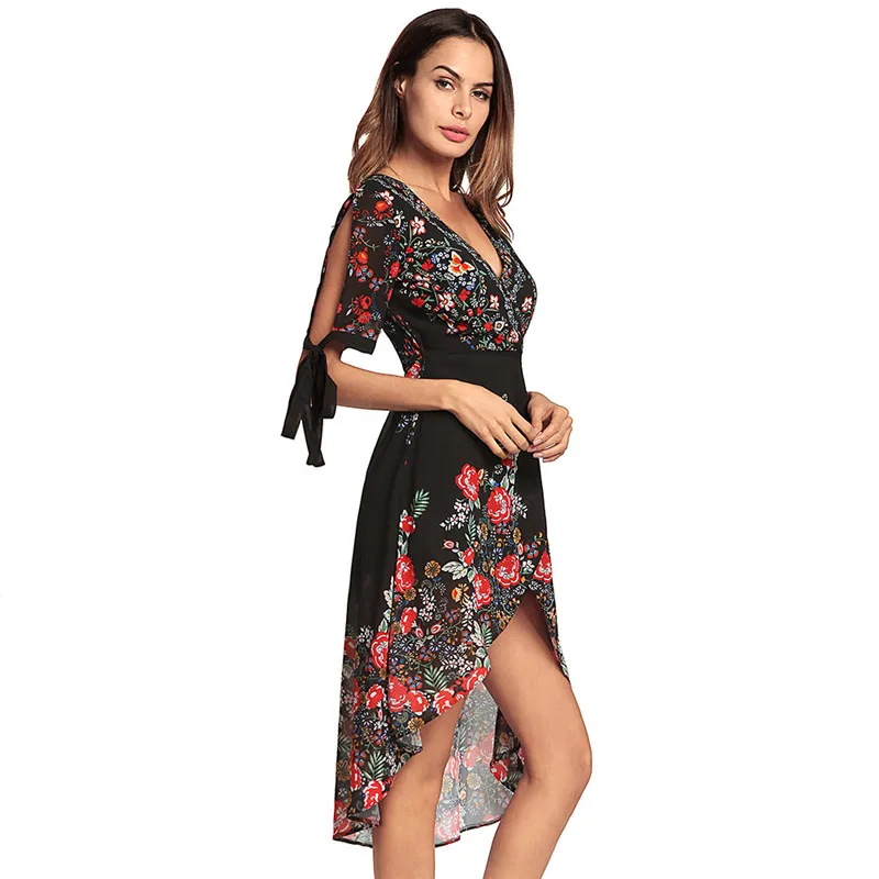 Шифон Boho платье Для женщин 2018 новый принт черные гольфы Длина летнее