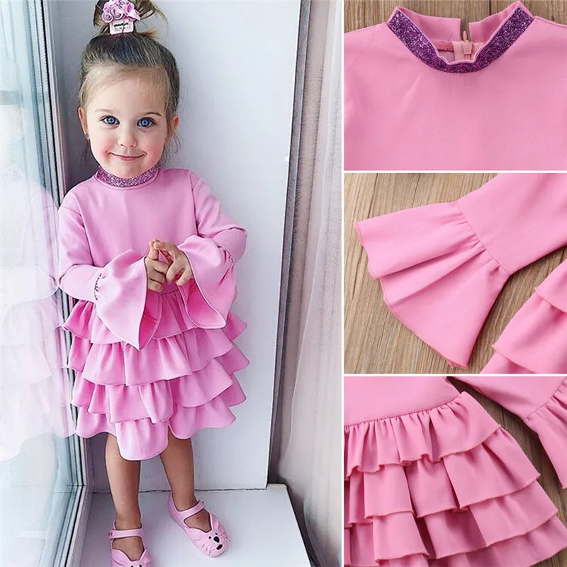 Newest 2019 Princess Toddler Kids Baby Girls Ruffle Party Autumn Winter Long Sleeve Wedding Pageant Dress | Детская одежда и обувь