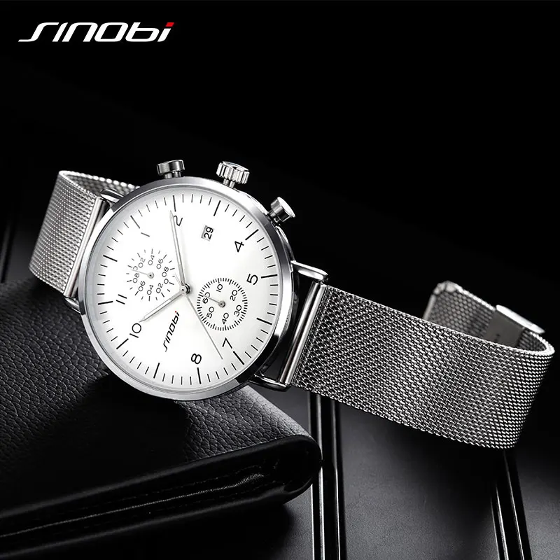 

SINOBI Mens Watches Top Brand Luxury Stainless Steel Quartz Wrist watches Ultra Thin Dial Watch Men Relogio Masculino 2019