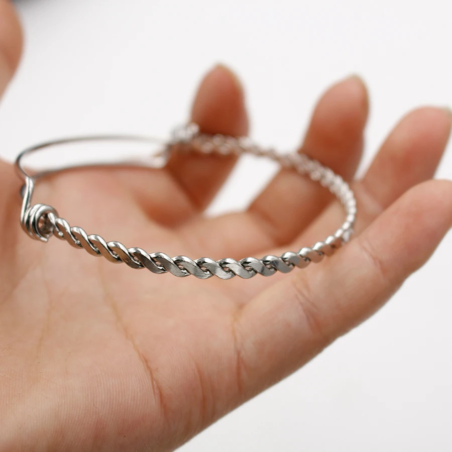 

Fnixtar 3.2mm 4mm Twist Wire Bangle Bracelet Custom Charm Bracelet Stainless Steel Adjustable Twisted Bangles 50pcs/lot
