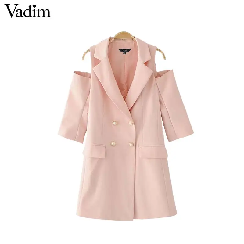 Vadim Женский Стильный двубортный блейзер с открытыми плечами зубчатый воротник