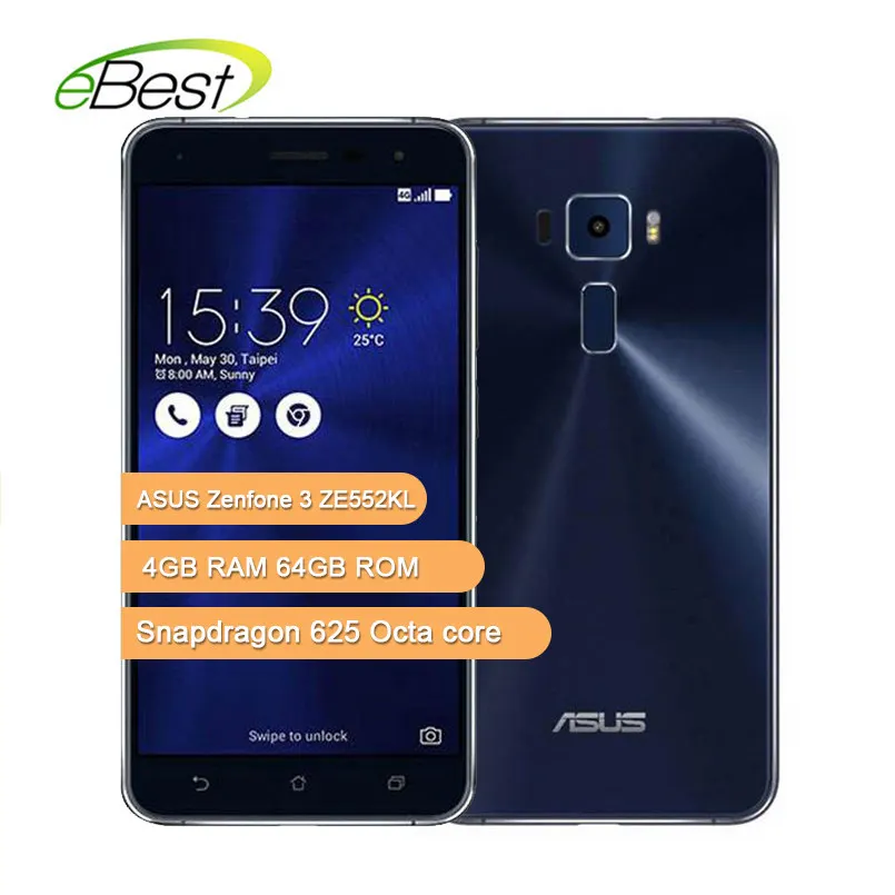 Мобильный телефон ASUS Zenfone 3 ZE552KL, 5,5 дюймов, Восьмиядерный процессор Snapdragon 625, ОЗУ 4 Гб ПЗУ, 64 ГБ, камера 16,0 Мп, мобильный телефон на Android