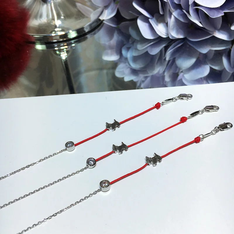 Red Rope Bracelet Sweet Gift For Birthday Jewelry All Matching Lovely Dog High Quality Pure 925 Sterling Silver Zircon | Украшения и