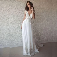 lorie sexy wedding dress boho long backless white beach wedding dress appliques lace v neck princess bride dress free shipping