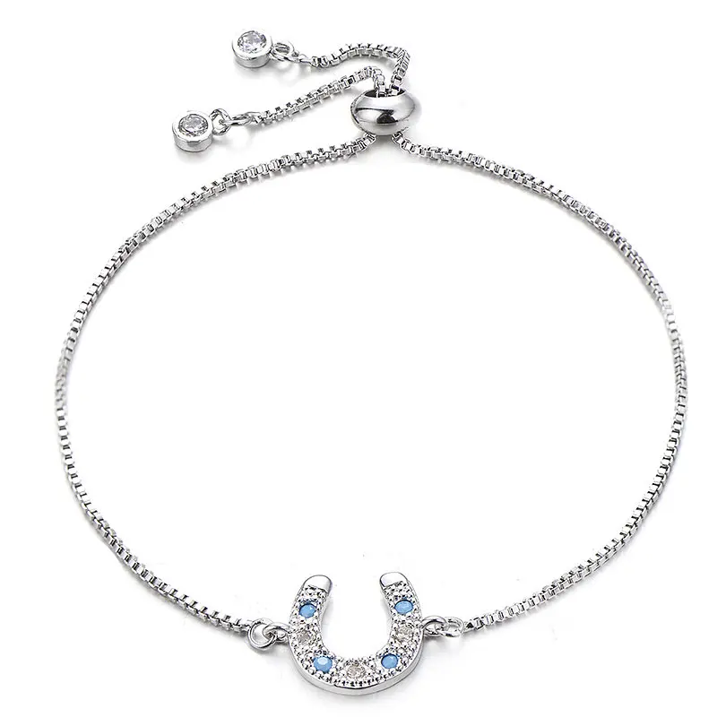silver Pipitree подковообразный браслет, латунная защита, кубический цирконий, регулируемая цепочка, очаровательные браслеты для женщин и мужчин, ювелирные изделия на удачу - Окраска металла: silver