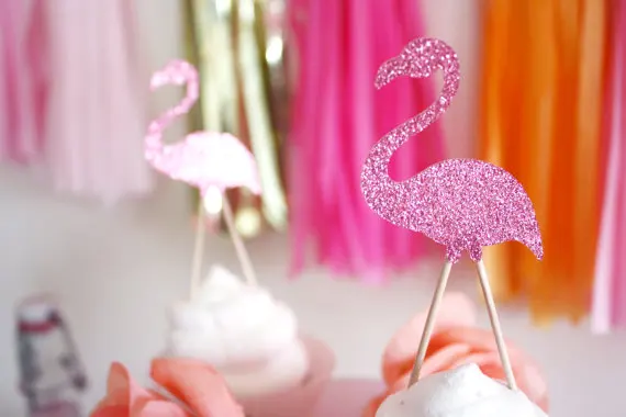 

glitter Let's Flamingle flamingo Cupcake Toppers wedding bridal shower engagement Party treat food picks photo booth props