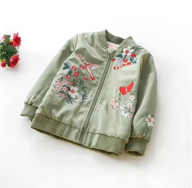Детская куртка с длинным рукавом и вышивкой цветочным принтом|girl winter|girls jacket